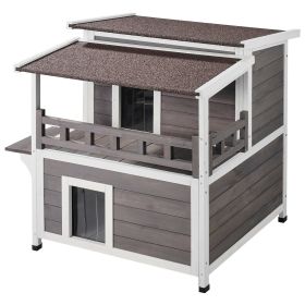 VEVOR Outdoor Cat House 2-story Wooden Feral Cat Shelter with Balcony & Roof