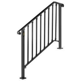 VEVOR Handrails for Outdoor Steps, Fit 3 or 4 Steps Outdoor Stair Railing, Picket#3 Wrought Iron Handrail, Flexible Porch Railing