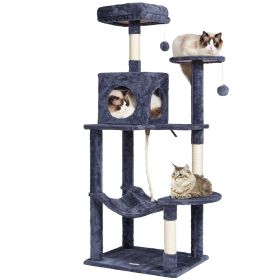 VEVOR Cat Tree 56.2" Cat Tower with Cat Condo Sisal Scratching Post Dark Grey