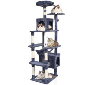 VEVOR Cat Tree 72" Cat Tower with 2 Cat Condos Sisal Scratching Post Dark Grey