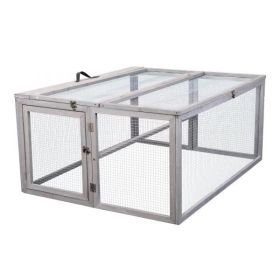 Folding Rabbit Hutch with Roosting Bar;  Wood Collapsible Guinea Chick Run;  Outdoor Bunny Cage;  Portable XH (Color: Gray)