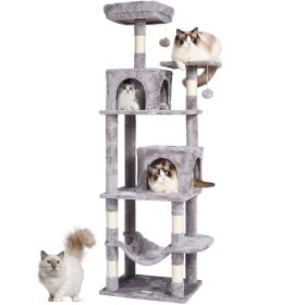 VEVOR Cat Tree 63" Cat Tower with 2 Cat Condos Sisal Scratching Post Light Grey (Default: Default)